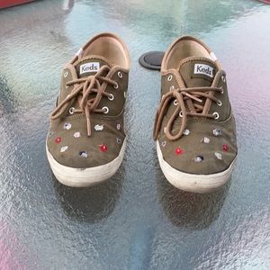 Keds Khaki Sneakers with Floral Embroidery